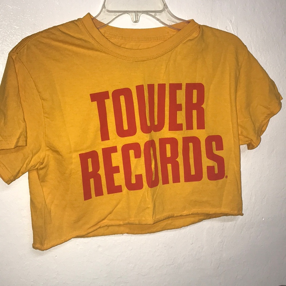 “tower records” orange/yellow red cropped tee